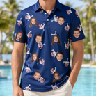 Model wearing Men's Reel Rapture Custom Face Polo Shirt printed with kids' faces