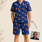 Man wearing Men's Reel Rapture Custom Face Shirt & Shorts Set — custom faces printed all-over