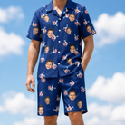 Model wearing Men's Reel Rapture Custom Face Shirt & Shorts Set printed with kids' faces