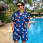 Real-life photo of someone wearing Men's Reel Rapture Custom Face Shirt & Shorts Set — custom faces printed all-over