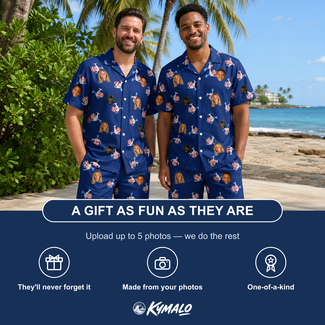 Friends in matching Men's Reel Rapture Custom Face Shirt & Shorts Set — a group gift photo