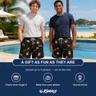Friends in matching Men's Tackle Tangle Custom Face Beach Shorts — a group gift photo
