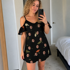 Real-life photo of someone wearing Women's Tackle Tangle Custom Face Off-Shoulder Dress — custom faces printed all-over