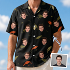 Man wearing Men's Tackle Tangle Custom Face Hawaiian Shirt — custom faces printed all-over