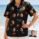 Woman wearing Women's Tackle Tangle Custom Face Hawaiian Shirt — custom faces printed all-over
