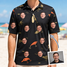 Man wearing Men's Tackle Tangle Custom Face Polo Shirt — custom faces printed all-over