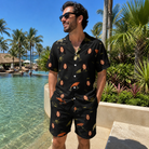 Real-life photo of someone wearing Men's Tackle Tangle Custom Face Shirt & Shorts Set — custom faces printed all-over