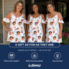 Friends in matching Women's Bobber Bop Custom Face Off-Shoulder Dress — a group gift photo