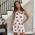 Real-life photo of someone wearing Women's Bobber Bop Custom Face V-Neck Dress — custom faces printed all-over
