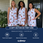 Friends in matching Women's Bobber Bop Custom Face V-Neck Dress — a group gift photo