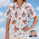 Woman wearing Women's Bobber Bop Custom Face Hawaiian Shirt — custom faces printed all-over