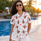 Real-life photo of someone wearing Women's Bobber Bop Custom Face Hawaiian Shirt — custom faces printed all-over