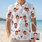 Man wearing Men's Bobber Bop Custom Face Polo Shirt — custom faces printed all-over