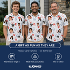 Friends in matching Men's Bobber Bop Custom Face Polo Shirt — a group gift photo