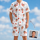 Man wearing Men's Bobber Bop Custom Face Shirt & Shorts Set — custom faces printed all-over