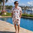 Real-life photo of someone wearing Men's Bobber Bop Custom Face Shirt & Shorts Set — custom faces printed all-over