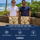 Friends in matching Men's Trout About Custom Face Beach Shorts — a group gift photo
