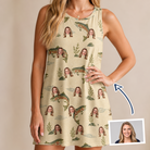 Woman wearing Women's Trout About Custom Face Tank Dress — custom faces printed all-over
