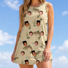 Model wearing Women's Trout About Custom Face Tank Dress printed with kids' faces