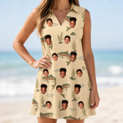 Model wearing Women's Trout About Custom Face V-Neck Dress printed with kids' faces