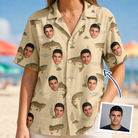 Woman wearing Women's Trout About Custom Face Hawaiian Shirt — custom faces printed all-over
