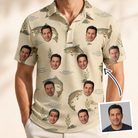 Man wearing Men's Trout About Custom Face Polo Shirt — custom faces printed all-over