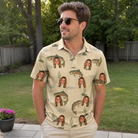 Real-life photo of someone wearing Men's Trout About Custom Face Polo Shirt — custom faces printed all-over