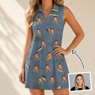 Woman wearing Women's Jig Jamboree Custom Face V-Neck Dress — custom faces printed all-over