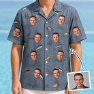 Man wearing Men's Jig Jamboree Custom Face Hawaiian Shirt — custom faces printed all-over