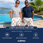 Friends in matching Men's Golf Glyphs Custom Face Beach Shorts — a group gift photo