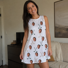 Real-life photo of someone wearing Women's Golf Glyphs Custom Face Tank Dress — custom faces printed all-over