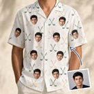 Man wearing Men's Golf Glyphs Custom Face Hawaiian Shirt — custom faces printed all-over