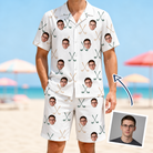 Man wearing Men's Golf Glyphs Custom Face Shirt & Shorts Set — custom faces printed all-over