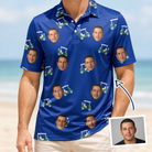 Man wearing Men's Bogey Buggies Custom Face Polo Shirt — custom faces printed all-over