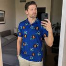 Real-life photo of someone wearing Men's Bogey Buggies Custom Face Polo Shirt — custom faces printed all-over