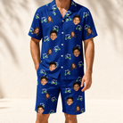 Model wearing Men's Bogey Buggies Custom Face Shirt & Shorts Set printed with kids' faces
