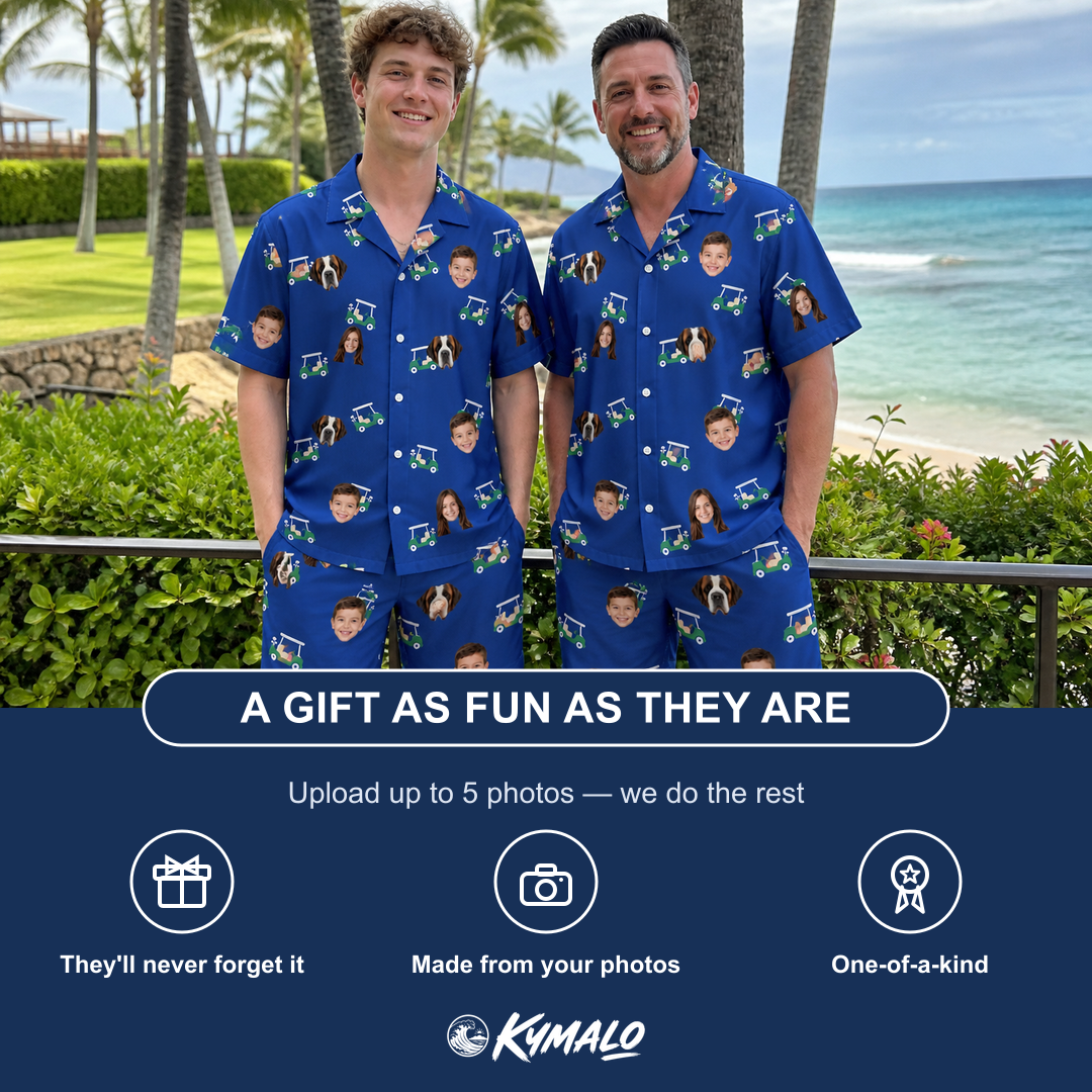 Friends in matching Men's Bogey Buggies Custom Face Shirt & Shorts Set — a group gift photo