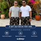 Friends in matching Men's Wedge Whirl Custom Face Beach Shorts — a group gift photo