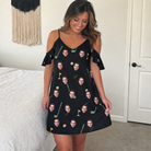 Real-life photo of someone wearing Women's Wedge Whirl Custom Face Off-Shoulder Dress — custom faces printed all-over