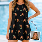 Woman wearing Women's Wedge Whirl Custom Face Tank Dress — custom faces printed all-over