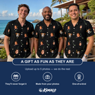 Friends in matching Men's Wedge Whirl Custom Face Hawaiian Shirt — a group gift photo
