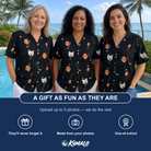 Friends in matching Women's Wedge Whirl Custom Face Hawaiian Shirt — a group gift photo