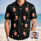 Man wearing Men's Wedge Whirl Custom Face Polo Shirt — custom faces printed all-over