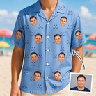 Man wearing Men's Iron Icons Custom Face Hawaiian Shirt — custom faces printed all-over