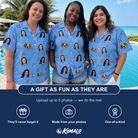 Friends in matching Women's Iron Icons Custom Face Hawaiian Shirt — a group gift photo