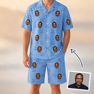 Man wearing Men's Iron Icons Custom Face Shirt & Shorts Set — custom faces printed all-over