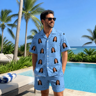 Real-life photo of someone wearing Men's Iron Icons Custom Face Shirt & Shorts Set — custom faces printed all-over