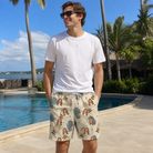Real-life photo of someone wearing Men's Grip Happens Custom Face Beach Shorts — custom faces printed all-over