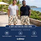 Friends in matching Men's Grip Happens Custom Face Beach Shorts — a group gift photo