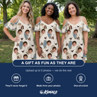 Friends in matching Women's Grip Happens Custom Face Off-Shoulder Dress — a group gift photo